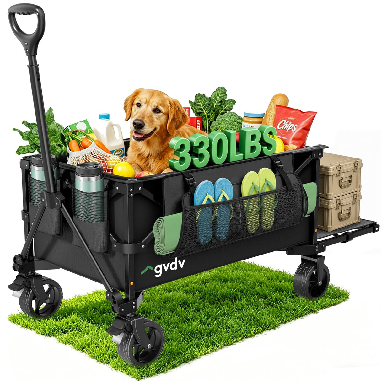 GVDV CW35 Plus Wagon Carts Foldable with Tailgate, 42 in Extended Handle