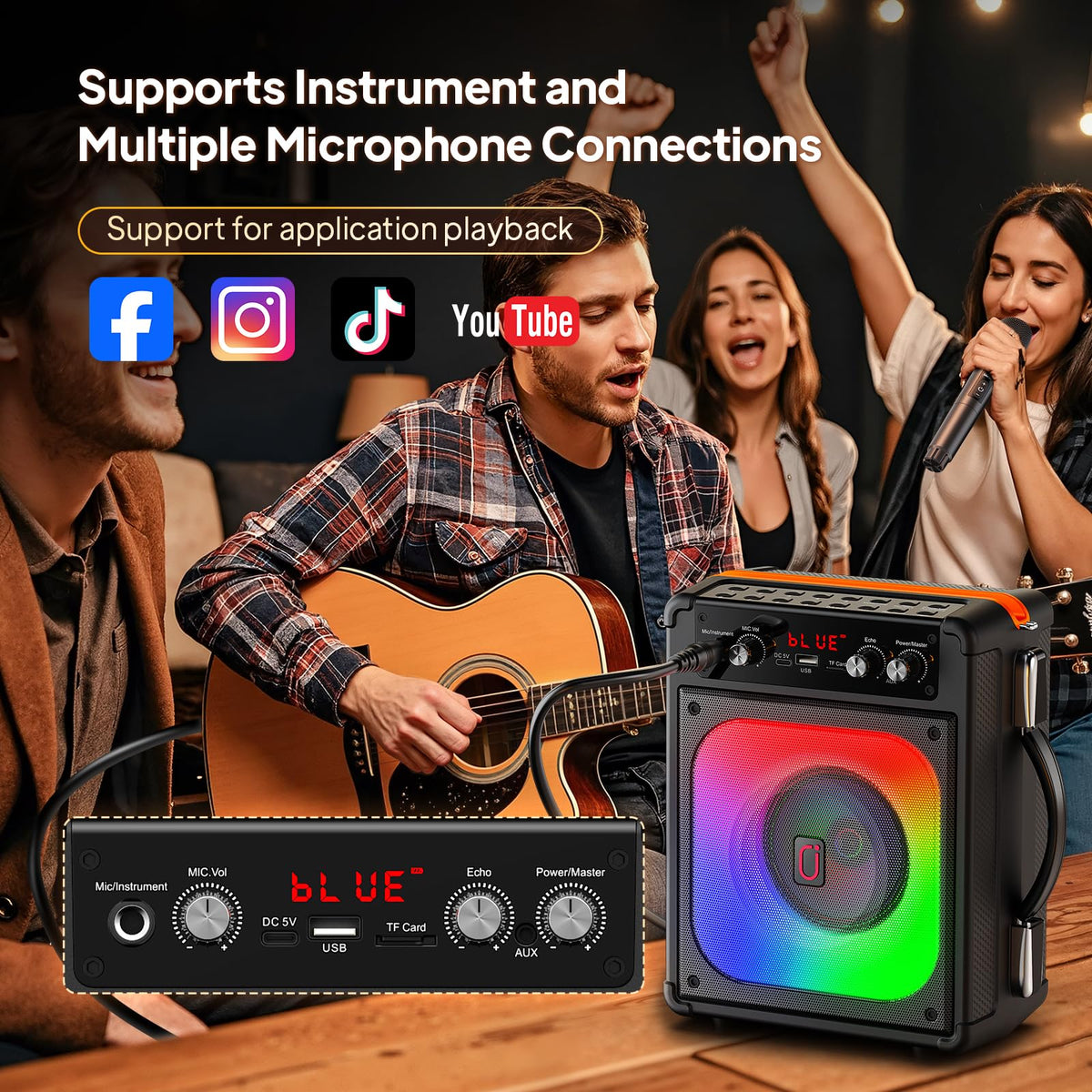 HWWR Karaoke Machine with 2 Mics for Adults & Kids, Stage Subwoofers Set