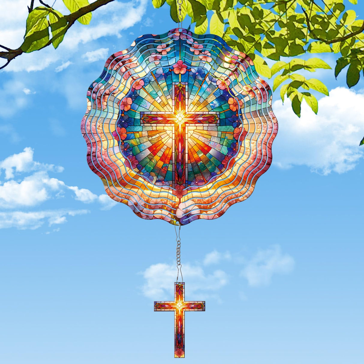 Rngmsi Cross Wind Spinners Outdoor - Cross 3D Metal Yard Wind Spinner Hanging Decor Kinetic Art Garden Porch Thanksgiving Day Gifts for Women Mom Grandma, (12 X 12 Inches)