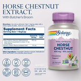 SOLARAY Horse Chestnut Extract 400 mg - Standardized to 72 mg Aescin - with 55 mg of Butchers Broom - Vein and Blood Circulation Supplements - Vegan, Non-GMO, 60-Day Guarantee, 120 Serv, 120 VegCaps
