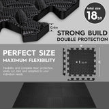 Haulcove 18 Tiles Puzzle Exercise Mat, EVA Interlocking Foam Floor Tiles, Non-Slip, Protective, Water-Resistant Flooring for Home Gym & Workout Equipment, 12.6" x 12.6" x 0.4", 18 Sq Ft, Black