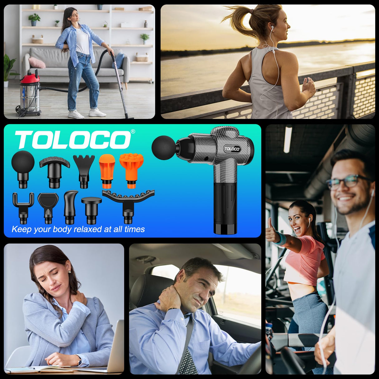 TOLOCO Massage Gun, Deep Tissue Back Massager for Athletes with 10 Massage Heads, Electric Muscle Percussion Massager for Any Pain Relief, FSA and HSA Eligible, Gifts for Fathers Day, Carbon