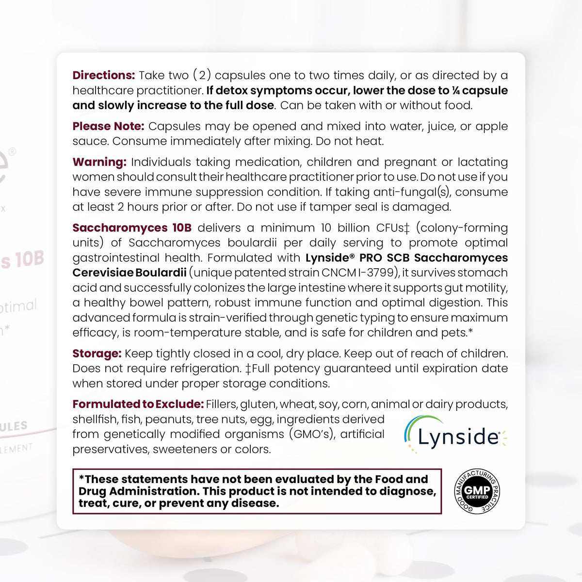 Lynside Saccharomyces 10B - Saccharomyces Boulardii, 10 Billion CFU Per Servin ...