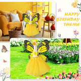 SilTriangle 5pcs Butterfly Porch Goose Outfit Costume Tutu Skirt Butterfly Wing Wand Flower Crown for 17‘' 23‘' Cement Goose(Yellow)