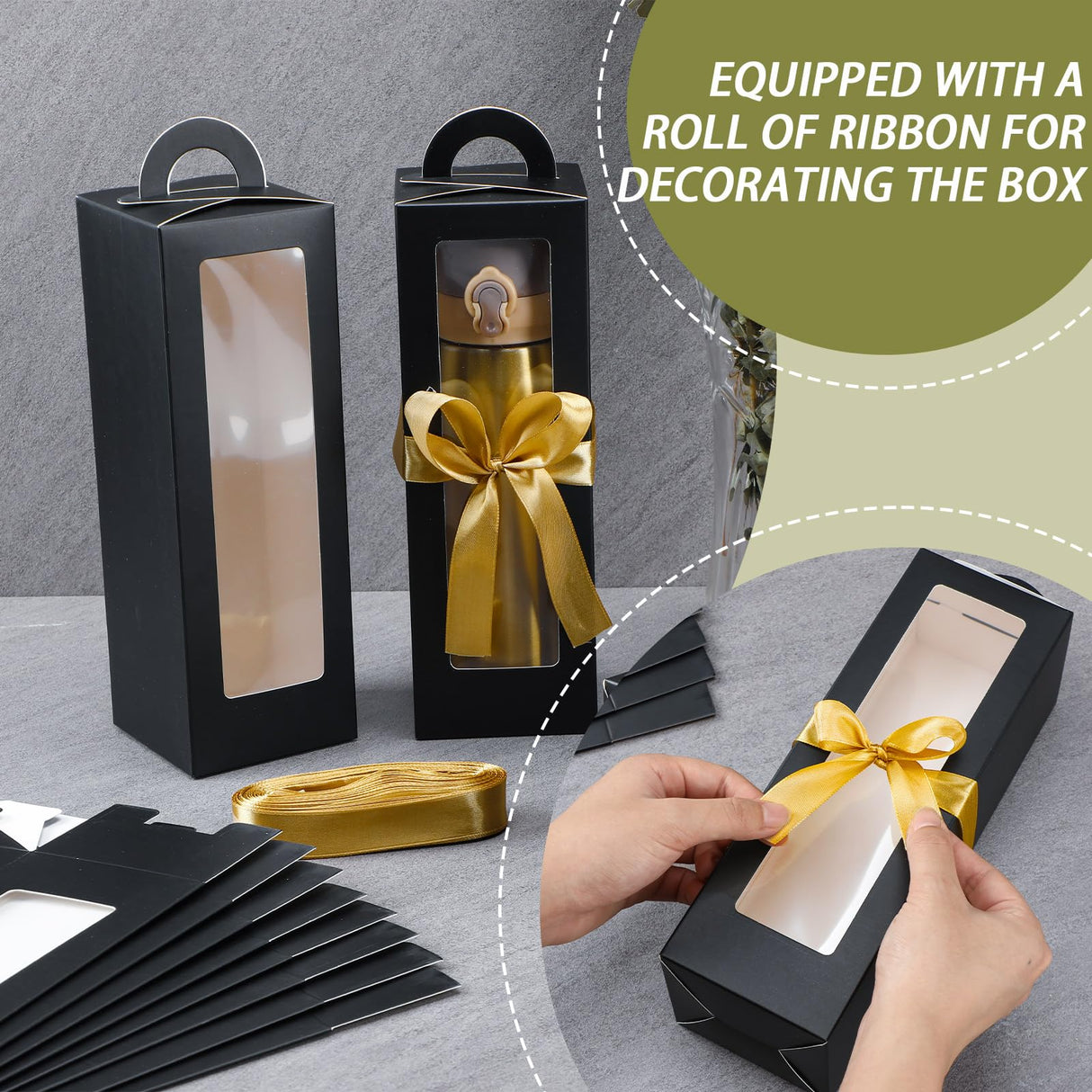 Ctosree 24 Pcs Tumbler Gift Box with Handle for 12oz 16oz 20oz 30oz Clear Wine Glass Gift Box Sublimation Tumblers Heat Press Blanks Bottle for Christmas Wrapping Packaging(Black)