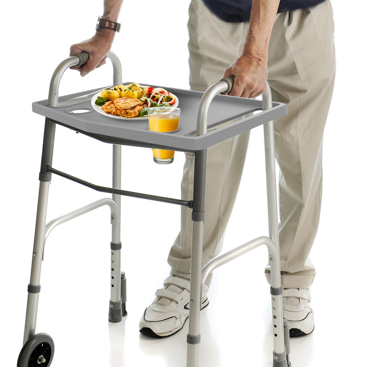 Walker Tray Table with 2 Cup Holders - Home Mobility Accessories by Bluestone (Gray)