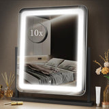 Gvnkvn Makeup Vanity Mirror with Lights 15.2" Large LED Lighted Mirror, Hollywood Make Up Mirror with Lighting for Bedroom Tabletop, Smart Touch, Detachable 10X Magnification 360° Rotation, (Black)