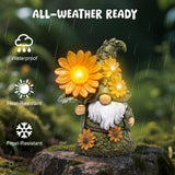 basen Solar Garden Gnome with Glowing Daisy Flower, Outdoor Solar Gnome Figurine for Yard Lawn Patio, Hand-Painted Resin Garden Statue Decor with LED Light for Landscape, Garden Gift for Mom Grandma