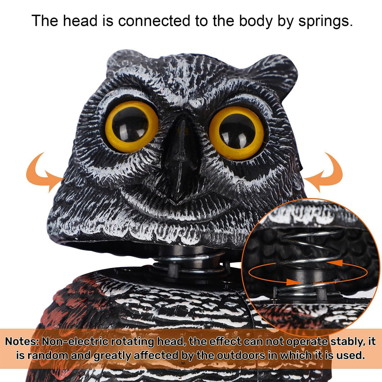 Hausse 3 Pack Bird Scarecrow Fake Horned Owl Decoy, Rotating Head Plastic Owl Bird Deterrents, Nature Enemy Horned Pest Repellent for Outdoor Garden