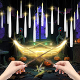 LUSHARBOR Floating Candles with Wand, 20 Pack Halloween Battery Operated LED Hanging Candles Electric Floating Candle for Halloween Party Decor Christmas 10.8in