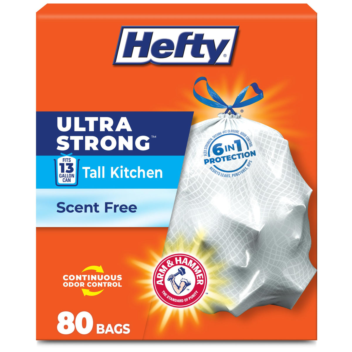 Hefty Ultra Strong 13 Gal Kitchen Trash Bags, White, Unscented, 80ct