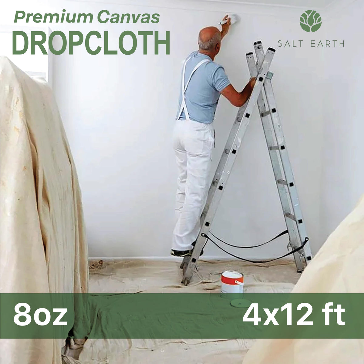 1Pk Recycled Cotton All Purpose Canvas Tarp Cover Painter Drop Cloth-4x12ft