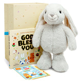 HELLO 2 KIDS Praise Bunny Christian Baby Gift Set – 11” Musical Plush with 3 Bible Songs, Blessing Book, Keepsake Box & Stickers – Perfect Christmas, Baptism, Christening Gift for Boys & Girls
