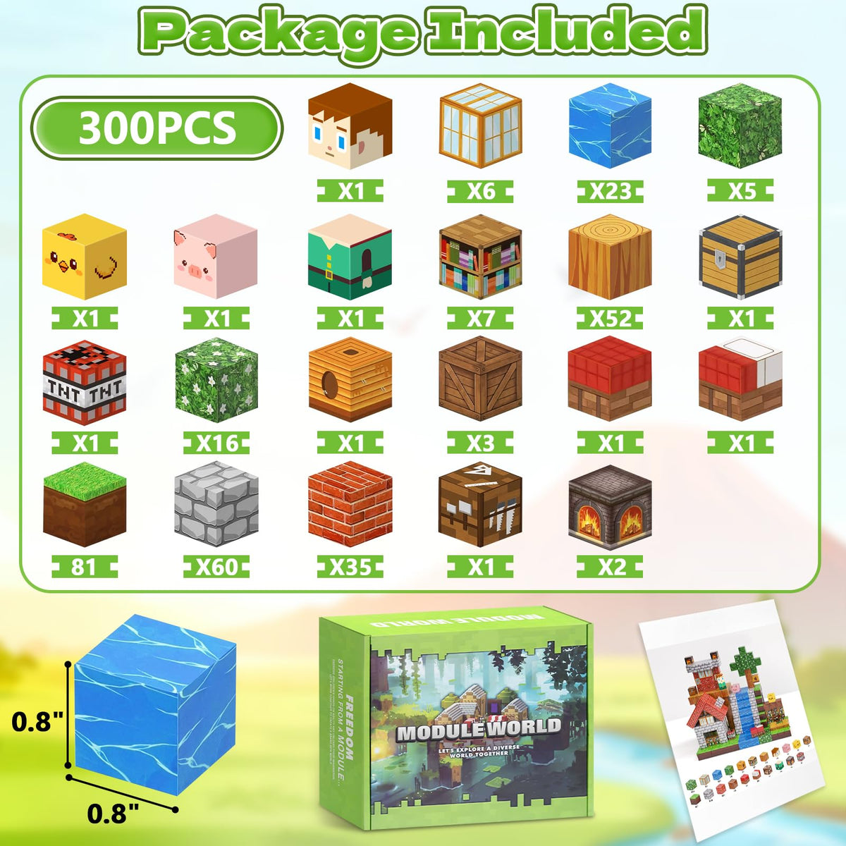 MUUHU 300PCS Magnetic Blocks - 0.8" Magnetic Building Blocks for Kids