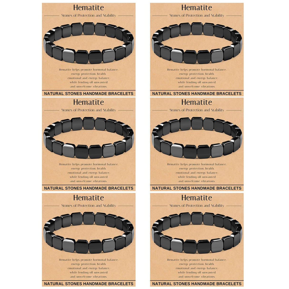 FINZOR 6Pcs Hematite Bracelet for Men Large Size Natural Stones Handmade Bracelets - Reignites Masculine Energy Male Healing Beaded Bracelets for Men Inspirational Easter Gifts A