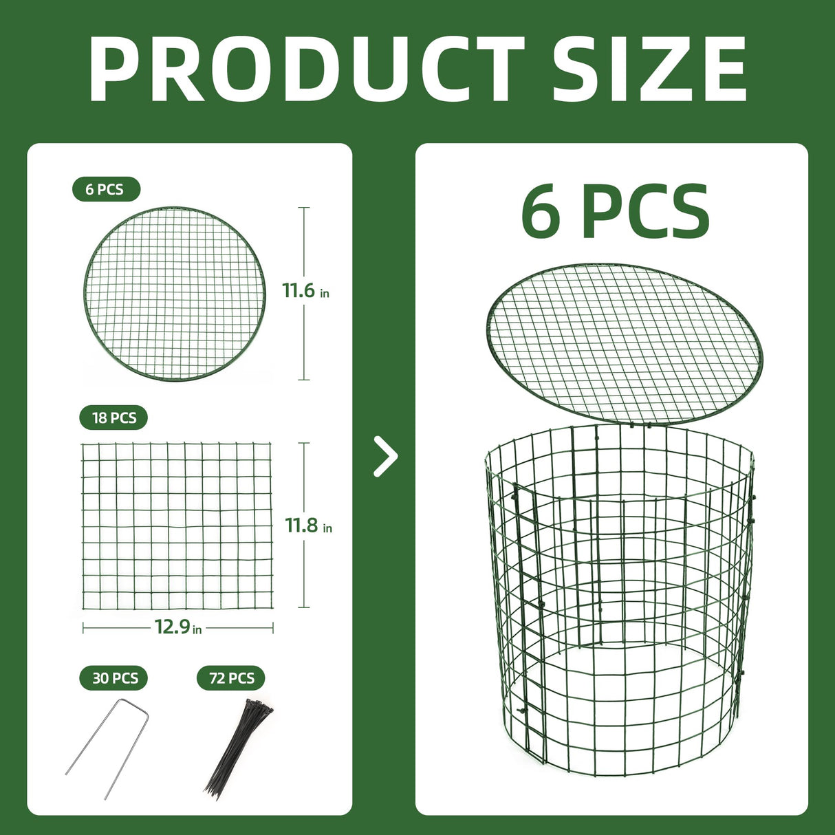 6 Sets of DIY Metal Plant Protectors from Deer, Garden Fencing Animal Barrier Size 11.8 * 12.9 inches, Mesh Plant Cage Chicken Wire Cloche for Plants with Stakes and Nylon Cables