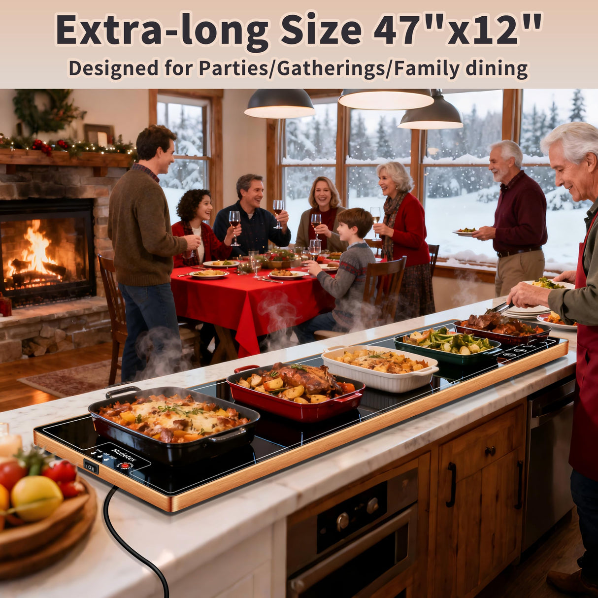 Warming Mat for Food (Extra Long 47"x12"), Warming Trays for Buffets Party & Daily Use, Temperature Control Food Warmer, Full Surface Warm Tempered Glass Food Warming Mat, Black Electric Warming Tray