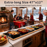 Warming Mat for Food (Extra Long 47"x12"), Warming Trays for Buffets Party & Daily Use, Temperature Control Food Warmer, Full Surface Warm Tempered Glass Food Warming Mat, Black Electric Warming Tray