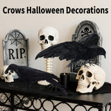 Black Fake Crows Halloween Decorations, Large Realistic Feather Black Crows