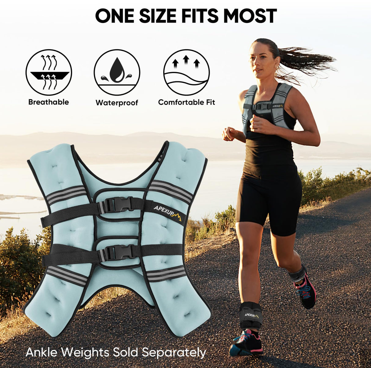 APEXUP Weighted Vest with 5lbs/10lbs/15lbs/20lbs/25lbs/30lbs Weights and Reflective Stripe, Weight Vest Men Women for Workout, Strength Training, Running (Pastel Blue, 25lbs)
