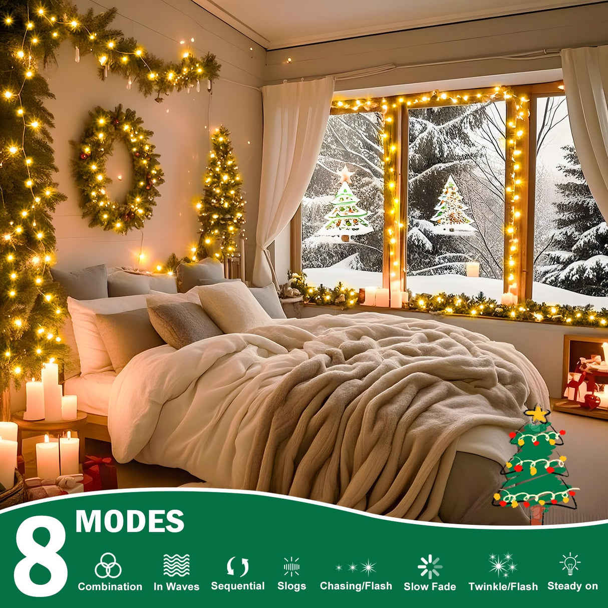 SAUIRS 403FT 1000 LED Christmas Lights Outdoor String Lights with 8 Modes Timer Waterproof Fairy Light Plug in for Outside Indoor Party Xmas Palm Tree Yard Wedding Decorations(Warm White)