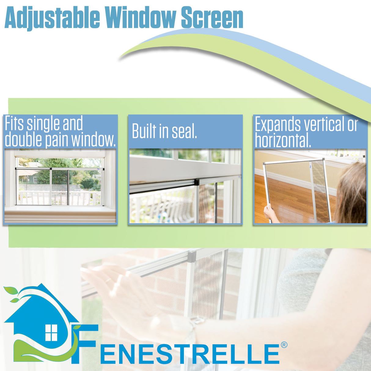 Fenestrelle Expandable Window Screen – 10″ H × 19″–36″ W Horizontal, 2‑Way Adjustable Window Screen with Flame Resistant Fiberglass Mesh, Pack of 2