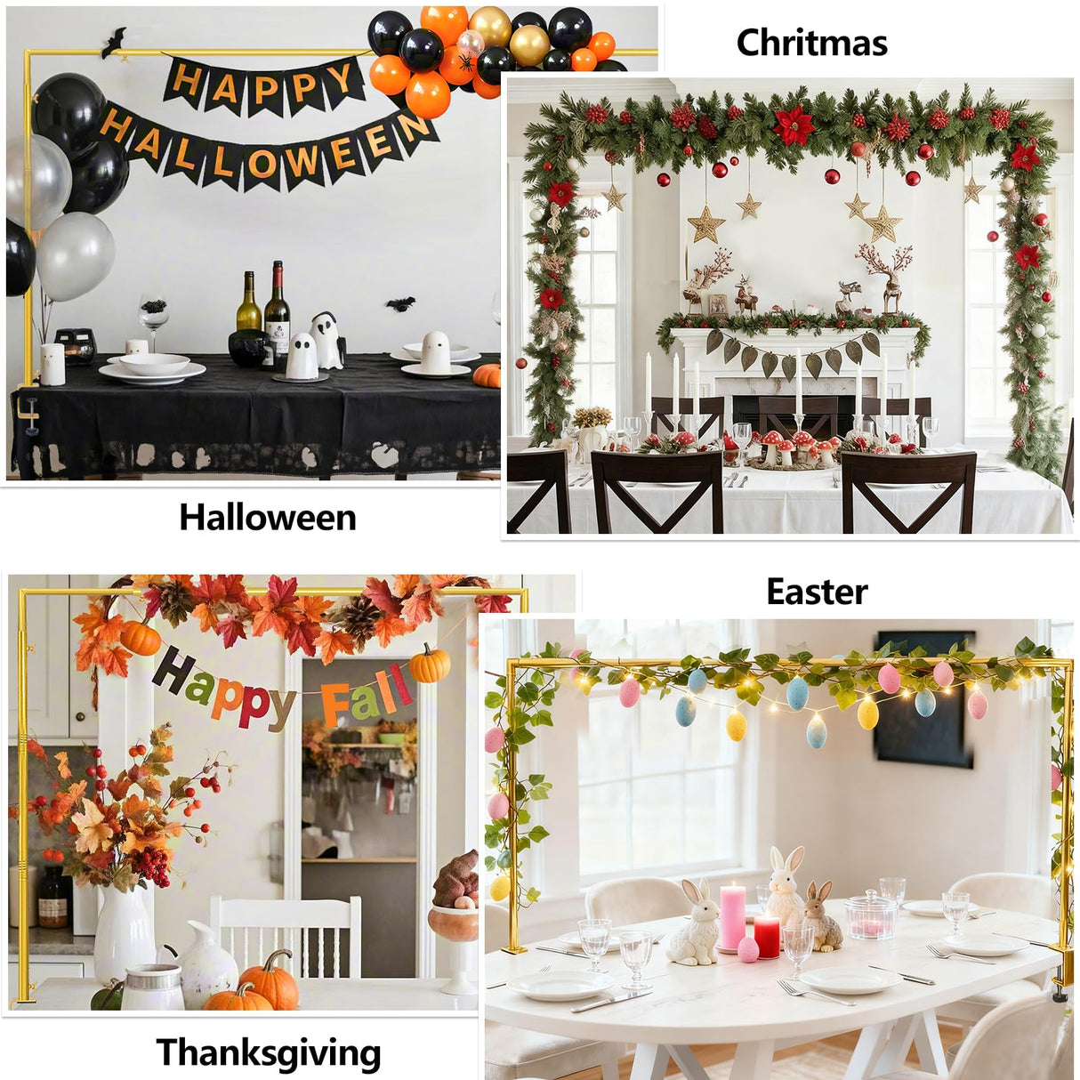 JEBUTU Over The Table Rod Stand with Clamps Adjustable 47"-98" Length 30"-43" Height Gold Table Arch Stand Hanging for Decoration Flowers Display Wedding Birthday Party Halloween Christmas