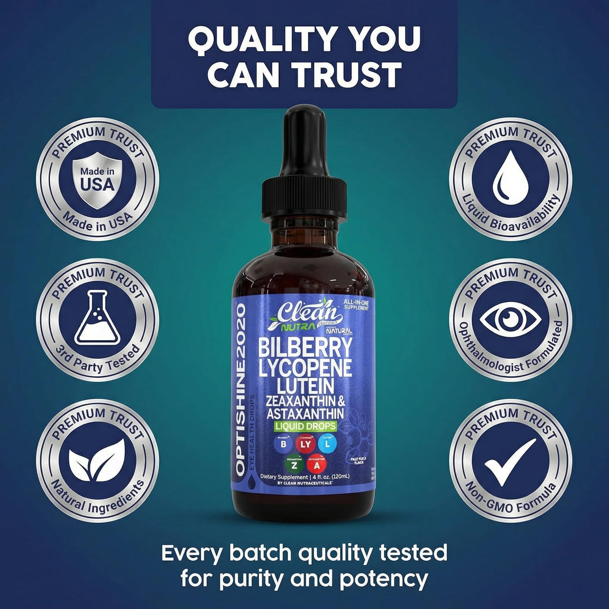 Clean Nutra Lutein and Zeaxanthin Eye Vitamins Supplement Lycopene Astaxanthin Bilberry Liquid Drops | Organic Astaxanthin Daily Lutein for Eyes Health Support Vitamin Minerals Extract | 60 Servings