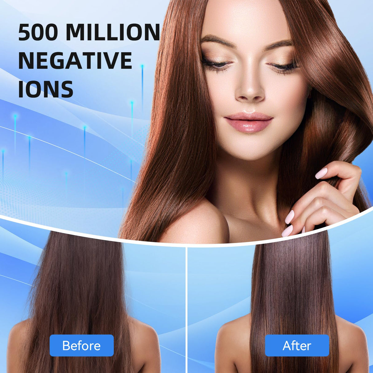 Hair Dryer, 160000RPM Fast Drying Blow Dryer, 500 Millions Negative Ionic High Speed Hair Dryer Professional Care Blow Dryer, Thermo-Control Low Noise with Magnetic Nozzle & Diffuser, Gray