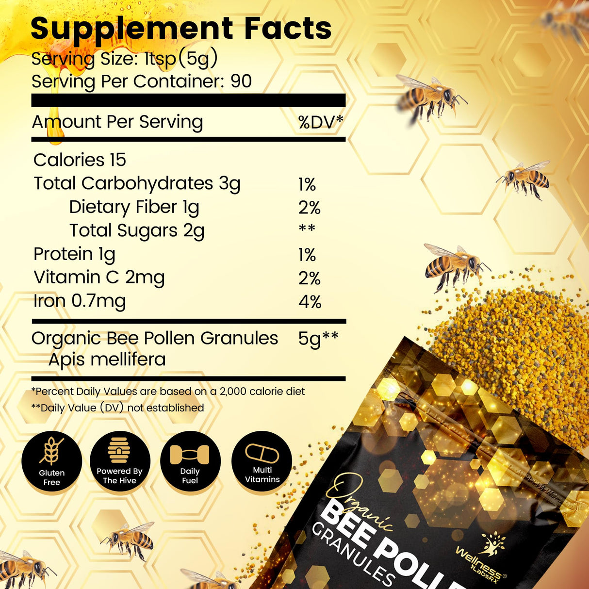 Bee Pollen Granules Third-Party Tested, 1 Lbs. - Bee Pollen for Women, Keto-Friendly Super Food Supplement Packed with Proteins, Vitamins & Minerals - Immune Support, Energy Boost, Digestive Wellness
