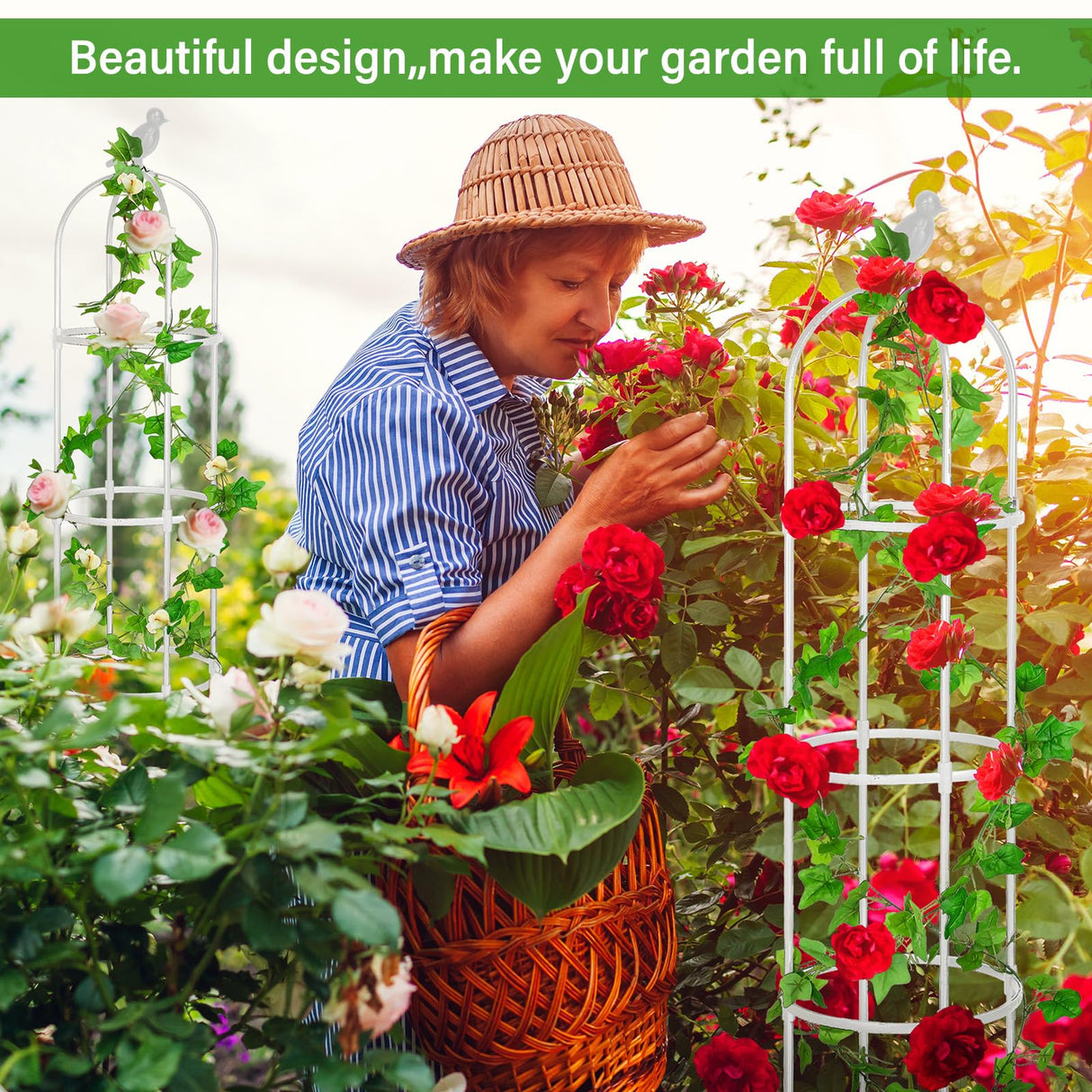 Sadnyy 6 ft Garden Obelisk Trellis, Heavy Duty Plant Supports, White