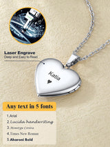 U7 Memorial Photo Locket Necklace, Women Silver Heart Pendant with Engrave