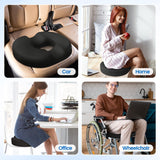 CushZone Donut Pillow Seat Cushion - Memory Foam Cooling Gel Lifting Cushion for Office & Home Chair, Car Seat, Wheelchair, Hemorrhoids Pillow, Sciatica & Tailbone Pain Relief Chair Cushion, Black