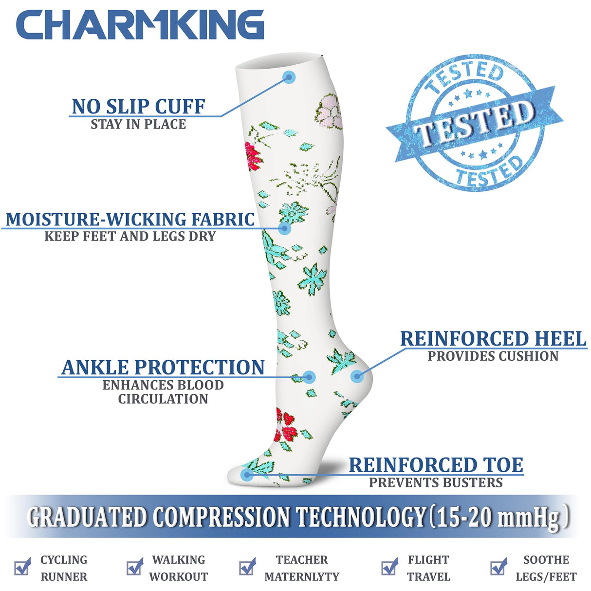 CHARMKING Compression Socks for Women & Men Circulation (8 Pairs) 15-20 mmHg is Best Support for Athletic Running, Cycling (S/M, Multi 60)