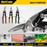 HURRICANE 3 pc Aviation Tin Snips Set, 10 Inch Metal Shears for Straight, Left & Right Curves, Cr-V Steel Blades, Non-Slip TyreGrip Handle, Safety Latch, for Sheet Metal, Gutter, HVAC, DIY