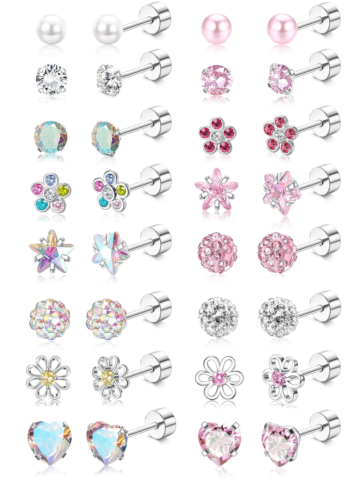 THUNARAZ 16 Pairs Hypoallergenic Earrings for Girls Kids Flat Back Studs