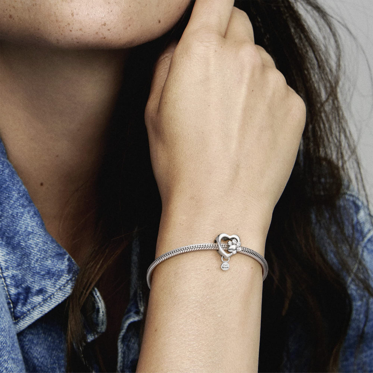 PANDORA Paw Heart Sterling Silver Charm With Clear Cubic Zirconia