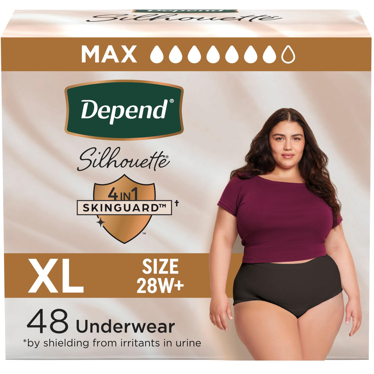 Depend Silhouette Adult Incontinence & Postpartum Bladder Leak Underwear for Women, Maximum Absorbency, Extra Large, Black, 48 Count (2 Packs of 24), Packaging May Vary