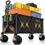 Beach Wagon Carts Foldable 580LBS Collapsible Wagon with Big All-Terrain Wheels for Sand 340L Heavy Duty Utility Carts with Cup Holders for Garden, Camping, Grocery, Black