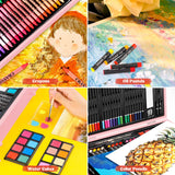 Caliart Art Supplies, 153-Pack Deluxe Art Set in Wooden Case, Crafts Drawing Painting Kits with 2 A4 Sketch Pads, Coloring Book, Stocking Stuffers Christmas Gifts for Teens Girls Kids Artists