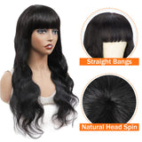 Human Hair Wigs with Bangs Body Wave Bang Wigs for Black Women Human Hair 150% Density Brazilian Glueless None Lace Front Wig Human Hair Natural Color(16 Inch, Body Wave)