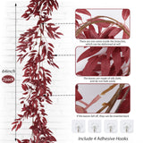 RECUTMS Artificial Hanging Willow Leaves Vine Twigs 2Pcs 5.7Ft Fake Silk Burgundy Leaf Ivy Fall Garland Faux Greenery Indoor Outdoor Valentines Day Wedding Birthday Christmas Thanksgiving Party Decor