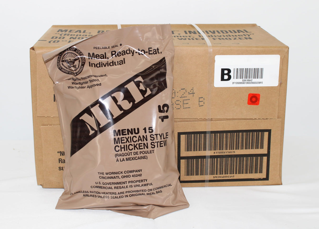 Wornick MRE Meals Ready to Eat, Inspection 2025, 2026 or Better, Emergency Food Supply, Survival Camping Outdoor 12 Pack (B Case, 1, Count) (INSPECTION DATE IS NOT EXPIRATION DATE)