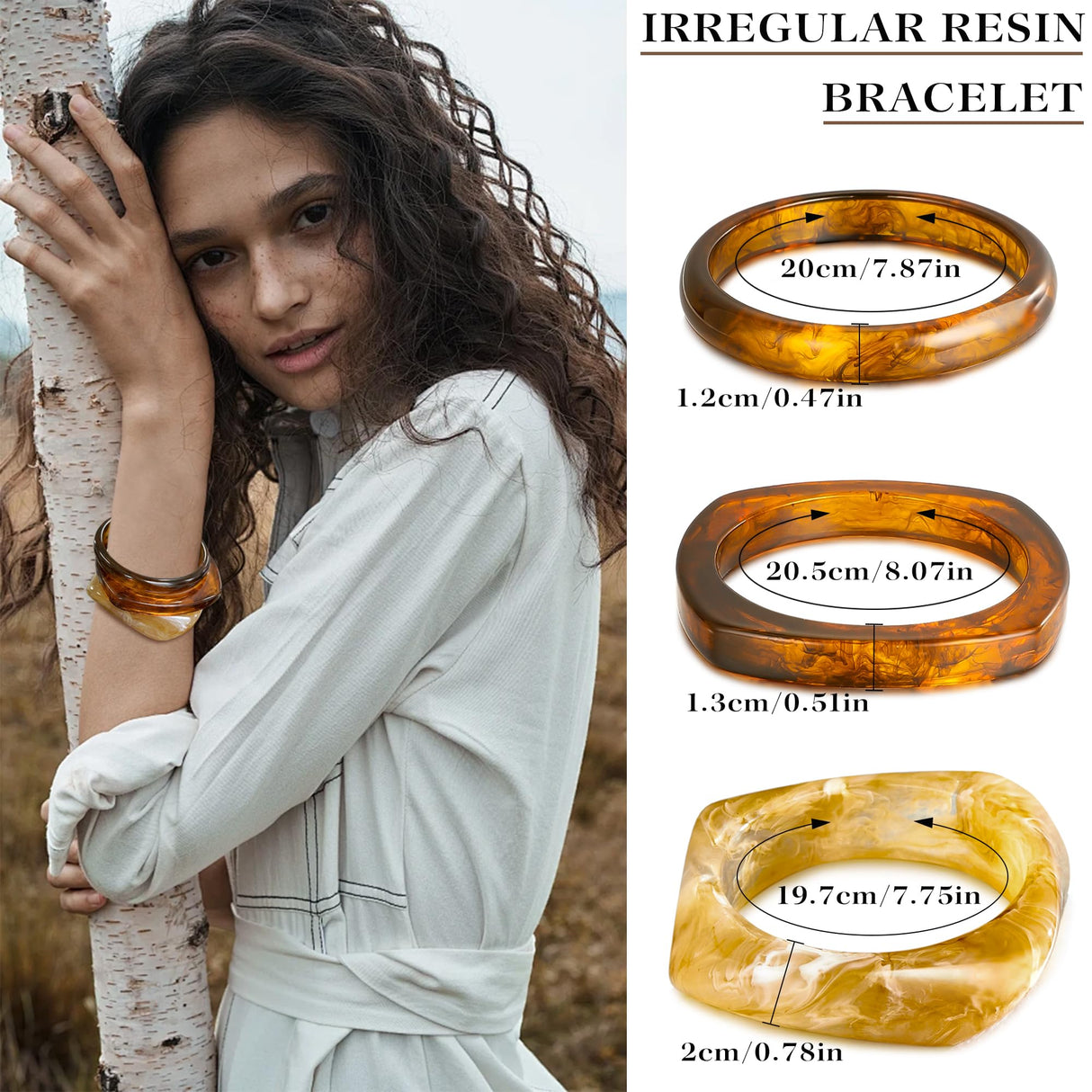 Vieyomn 8 Pcs Irregular Chunky Wide Wrist Bangle Bracelet Colorful Acrylic Resin Bangle Bracelets Set for Women