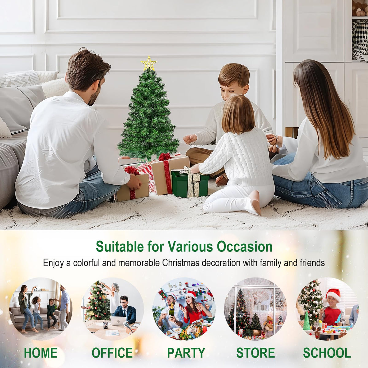 DUUDO 3FT Premium Hinged Artificial Holiday Small Mini Christmas Tree for Tabletop,Home, Office, Indoor and Outdoor Holiday Decoration,Easy Assembly Metal Hinges & Foldable Base