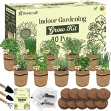 10 Herb Garden Planter Indoor Kit, 44pcs Complete Kitchen Herb Starter Set Including Burlap Pots, Markers, Soil Discs, Gardening Tools, Unique Easter/Birthday/Christmas Gift Ideas for Women, Mom