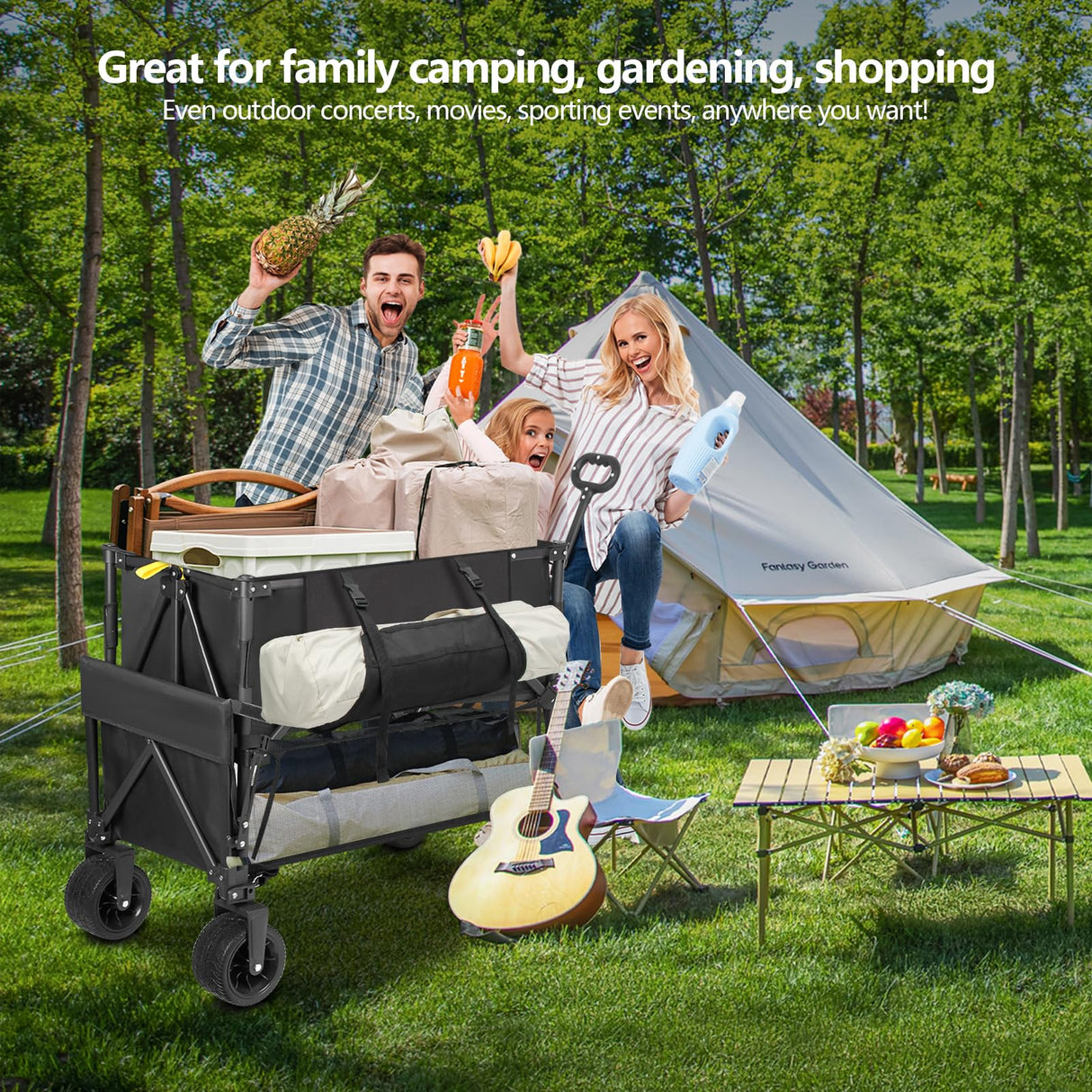 Double Decker Wagon Heavy Duty Collapsible, 600LBS 400L Capacity