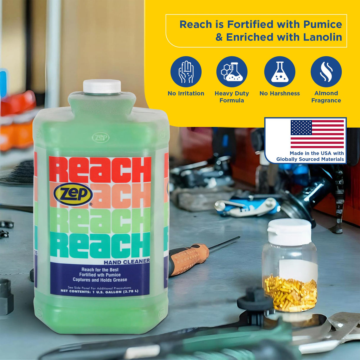 Zep Reach Industrial Strength Hand Cleaner - 1 Gallon (Case of 4) 92524 - Removes Stubborn Shop Soils