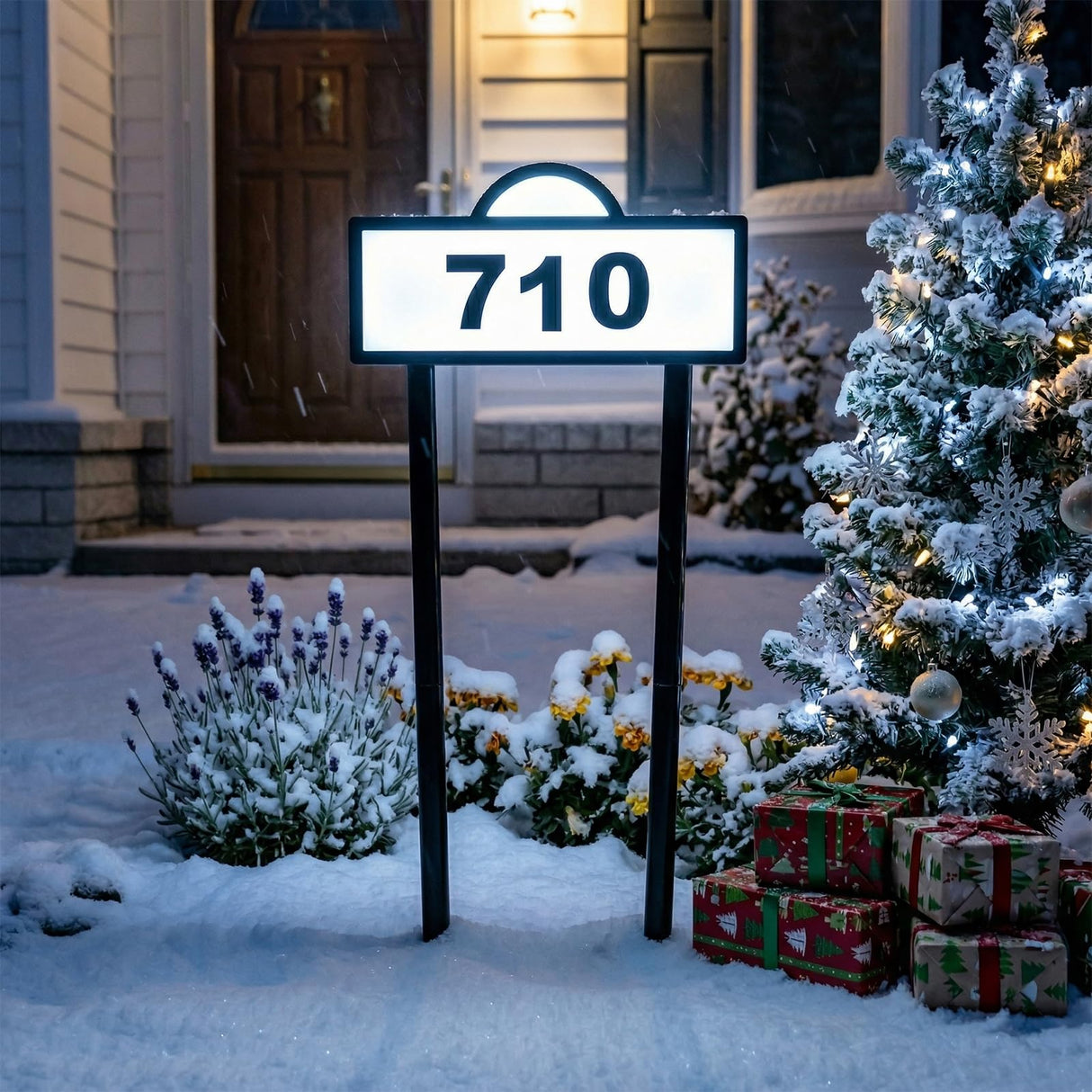 Solar Address Signs for Yard, Solar Powered Address Sign with Warm White & Cold White, IP65 Waterproof Solar House Numbers for Outside, LED Illuminated Plaques Wall Mounted & In Ground