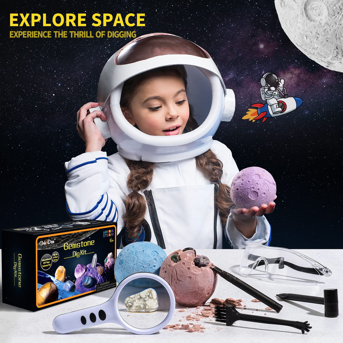 GobiDex 15 Gemstones Dig Kit, Space Science Kit for Kids Ages 6+